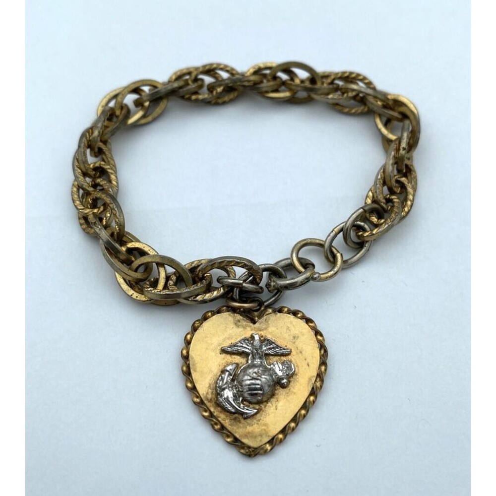 Vintage US Marine Corps Insignia Sweetheart Bracelet - Gold Filled Charm